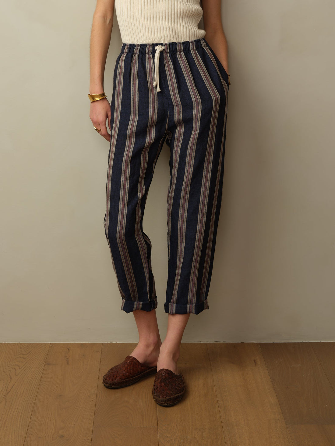 Bali Drawstring Embroidered Linen Pant