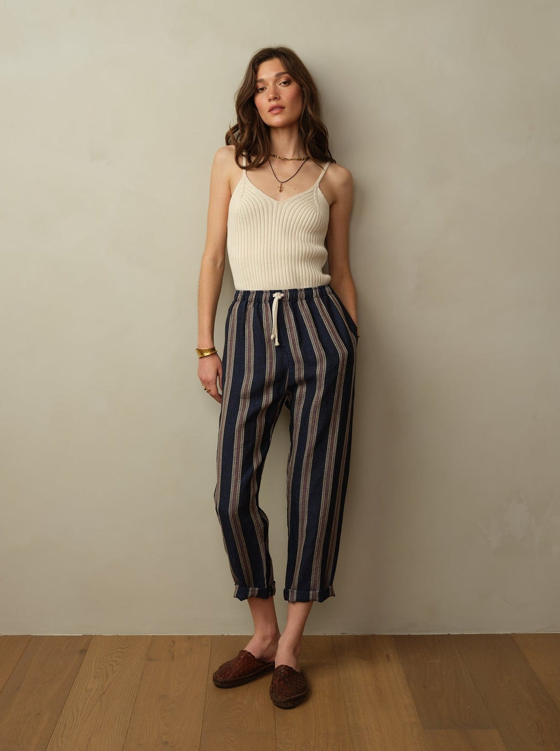 Bali Drawstring Embroidered Linen Pant