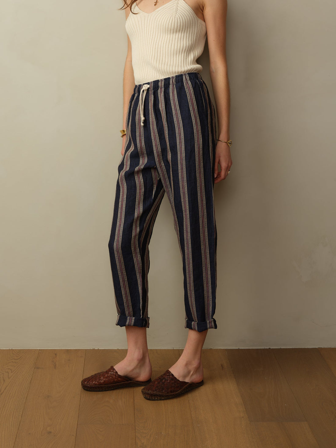 Bali Drawstring Embroidered Linen Pant