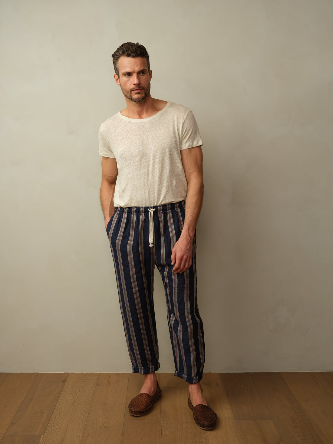 Bali Drawstring Embroidered Linen Pant
