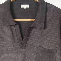 Madhur Johnny Collar Flat Knit Sweater Charcoal