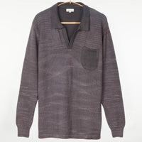 Madhur Johnny Collar Flat Knit Sweater Charcoal