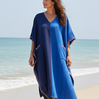 Aegean Blue Tonal V-Neck Kaftan