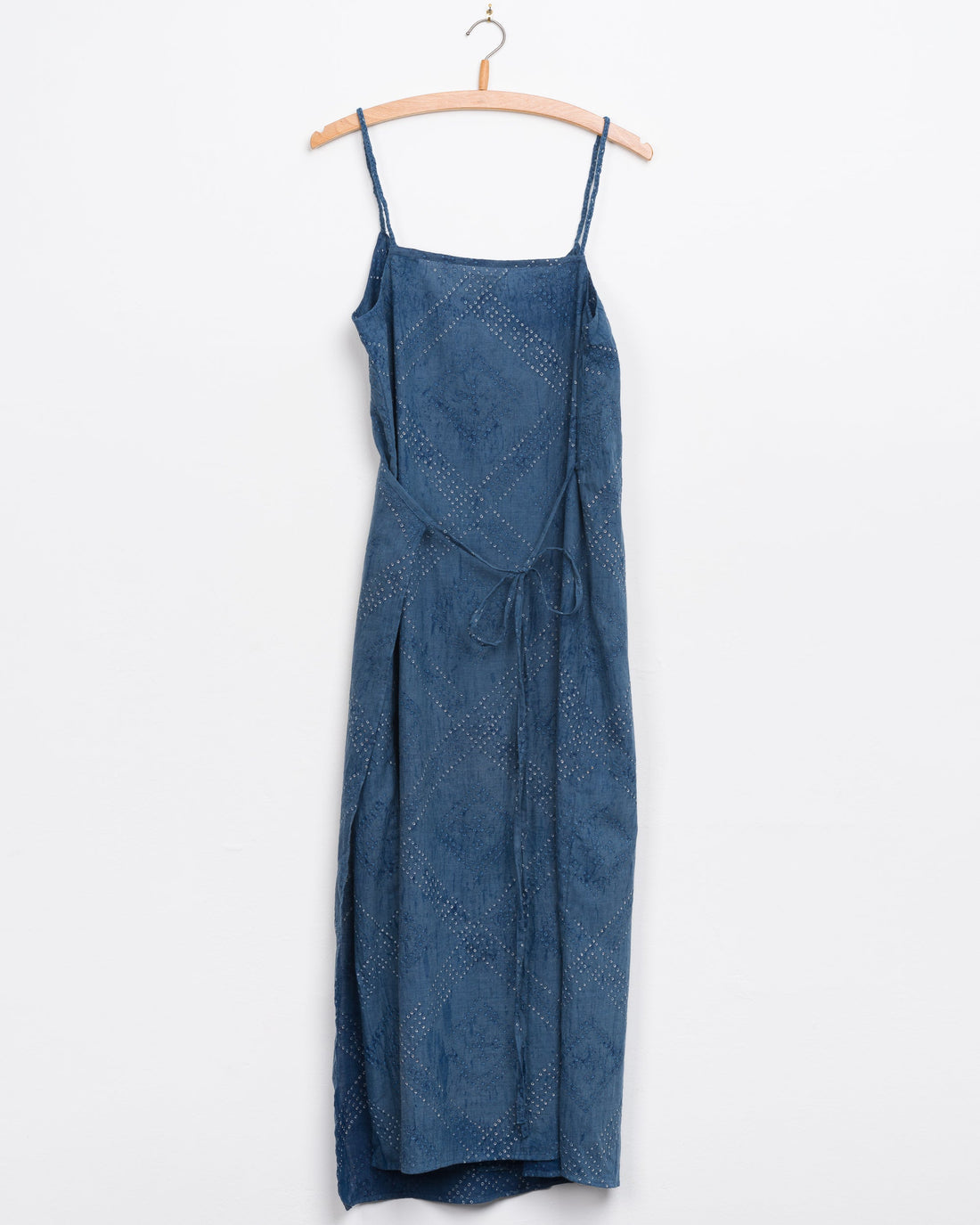 Aahana Strappy Wrap Dress in Indigo Tile Bandhani