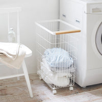 Rolling Wire Basket (24" H) - Steel + Wood