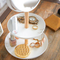 Two-Tier Jewelry Tray With Mirror - Steel + Wood