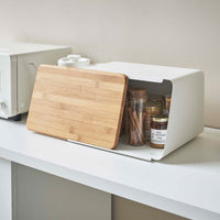 Bread Box with Cutting Board Lid - Steel + Wood