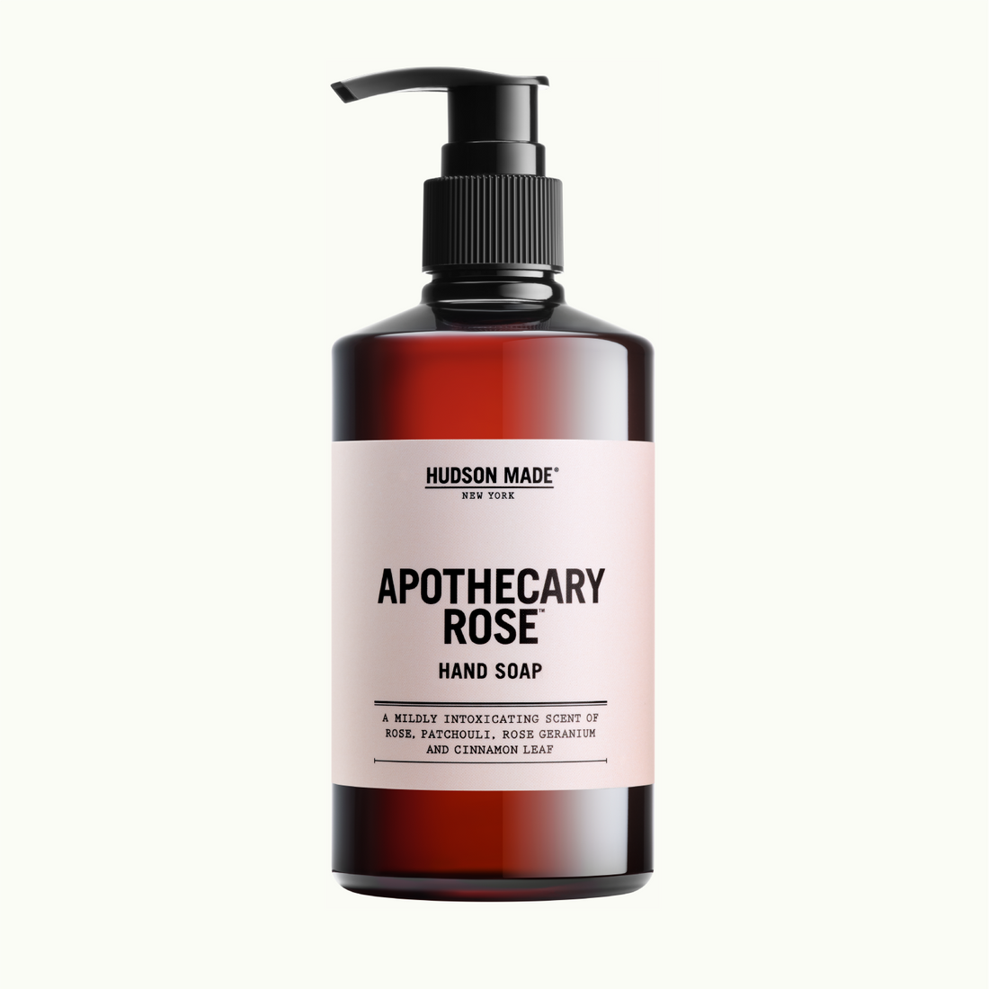 Hudson Made Apothecary Rose Hand Soap with a Mildly Intoxicating Scent of Rose, Patchouli, Rose Geranium and Cinnamon Leaf. Rose Has Long Been Shown To Improve Skin Texture And Soothe Irritated Skin. Hudson Made’s Apothecary Rose Hand Soap Is Ideal For Washing Hands In Both The Kitchen And Bathroom.