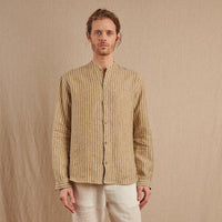 Men's Striped Monty Mandarin in Linen - Final Sale