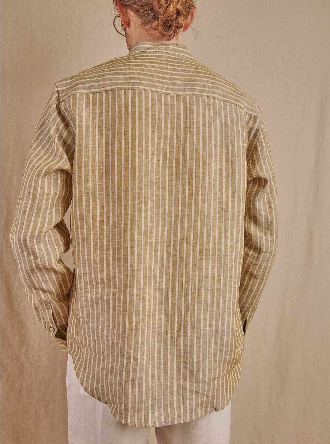 Men's Striped Monty Mandarin in Linen - Final Sale