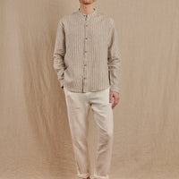 Men's Striped Monty Mandarin in Linen - Final Sale