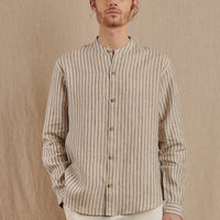 Men's Striped Monty Mandarin in Linen - Final Sale