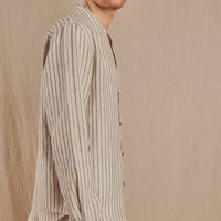 Men's Striped Monty Mandarin in Linen - Final Sale