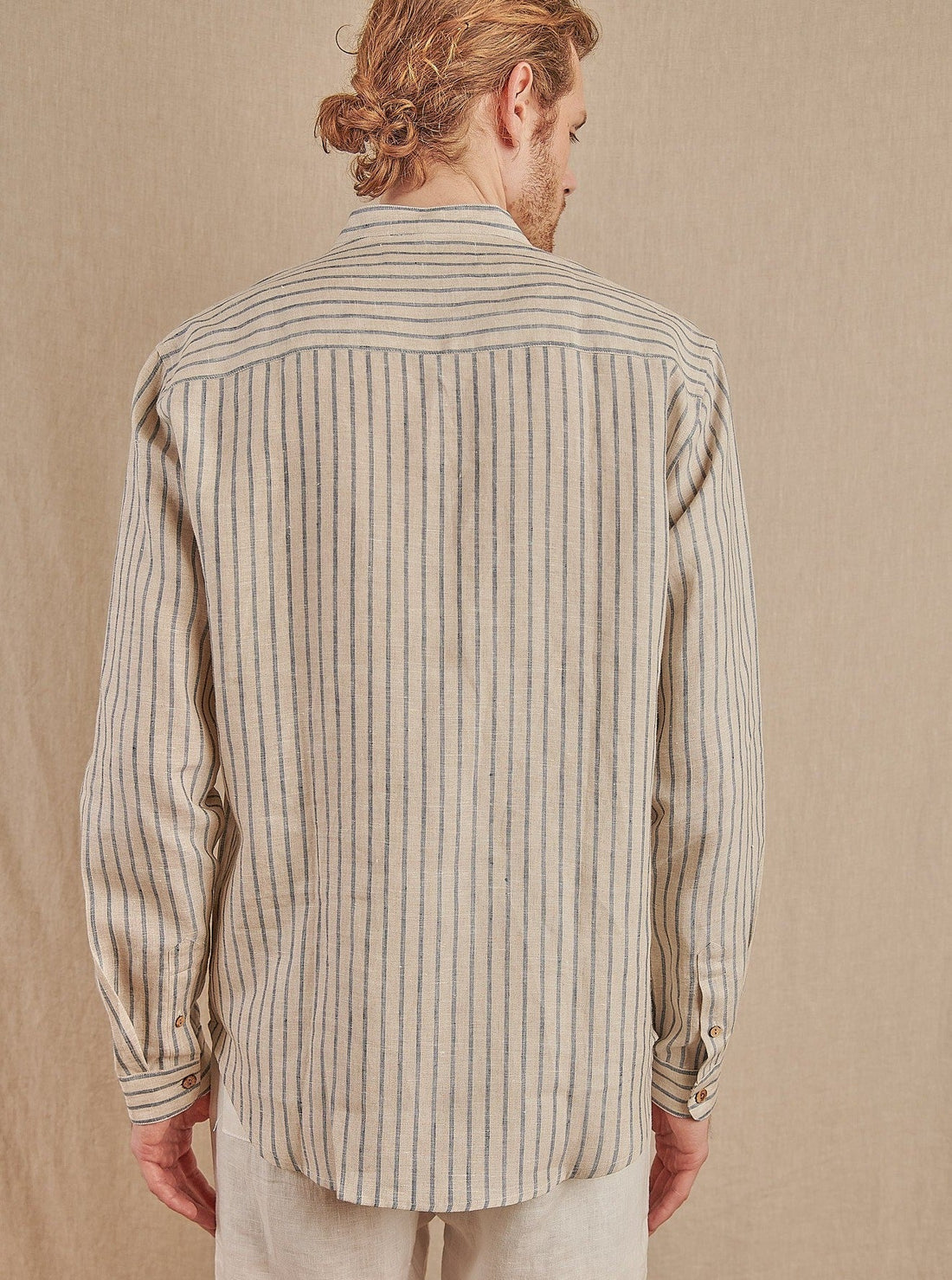 Men's Striped Monty Mandarin in Linen - Final Sale