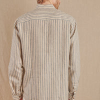 Men's Striped Monty Mandarin in Linen - Final Sale