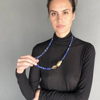 Lapis & Callistemon Necklace with Leaves Clasp