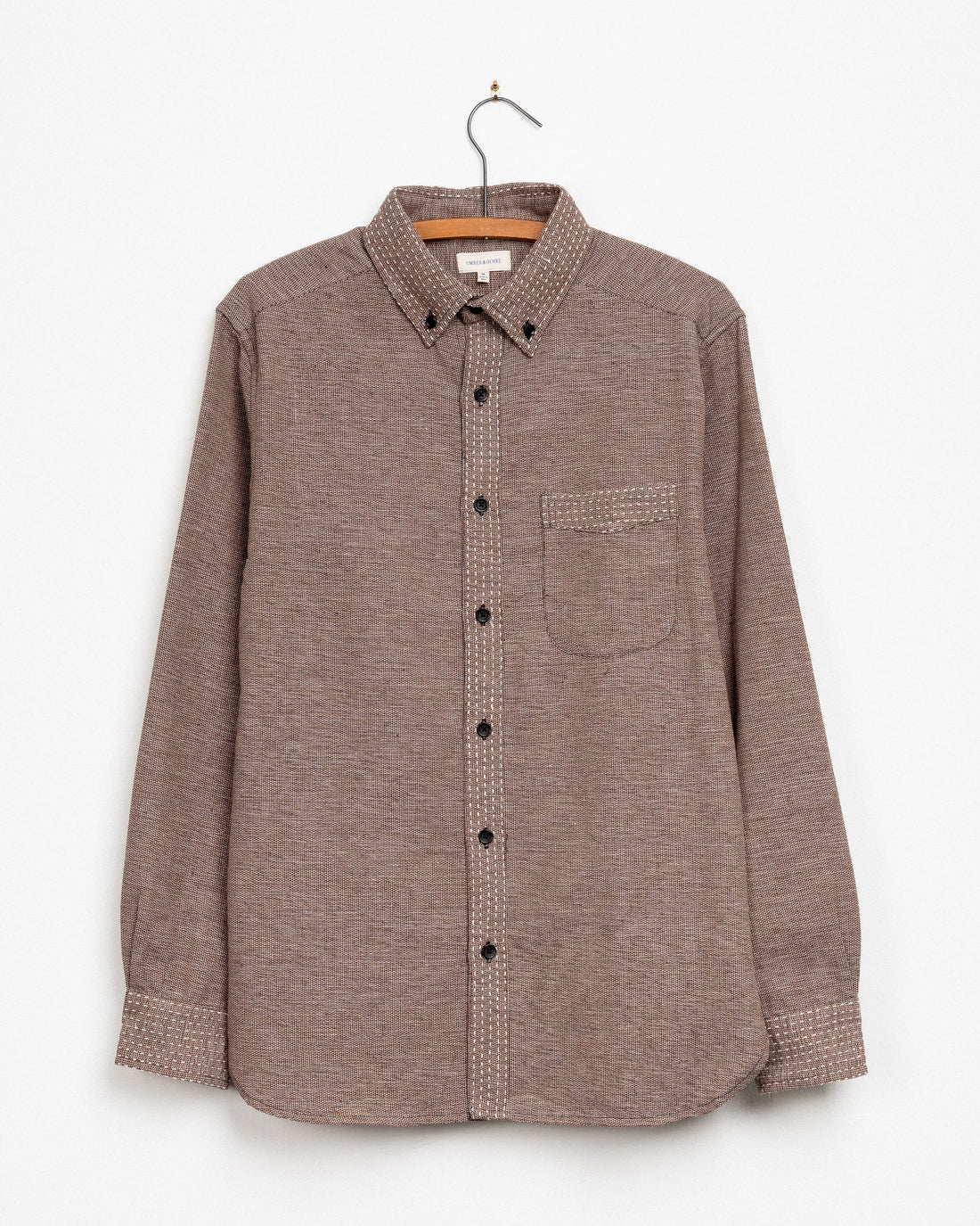 Kabir Shirt in Beige Cotton Flat Weave Tweed