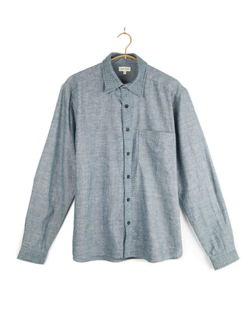 Neil Long Sleeves Shirt Cotton Kora in Indigo Chambray