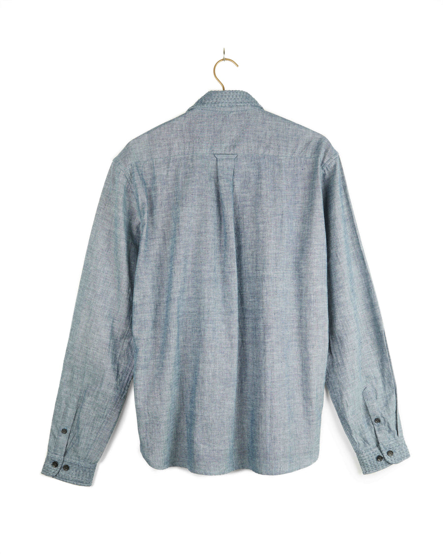 Neil Long Sleeves Shirt Cotton Kora in Indigo Chambray