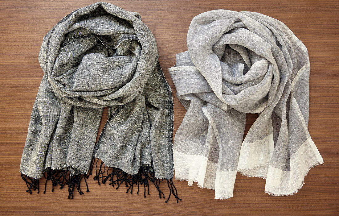 Linen Scarf - White / Gray