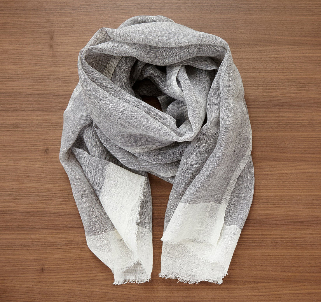 Linen Scarf - White / Gray