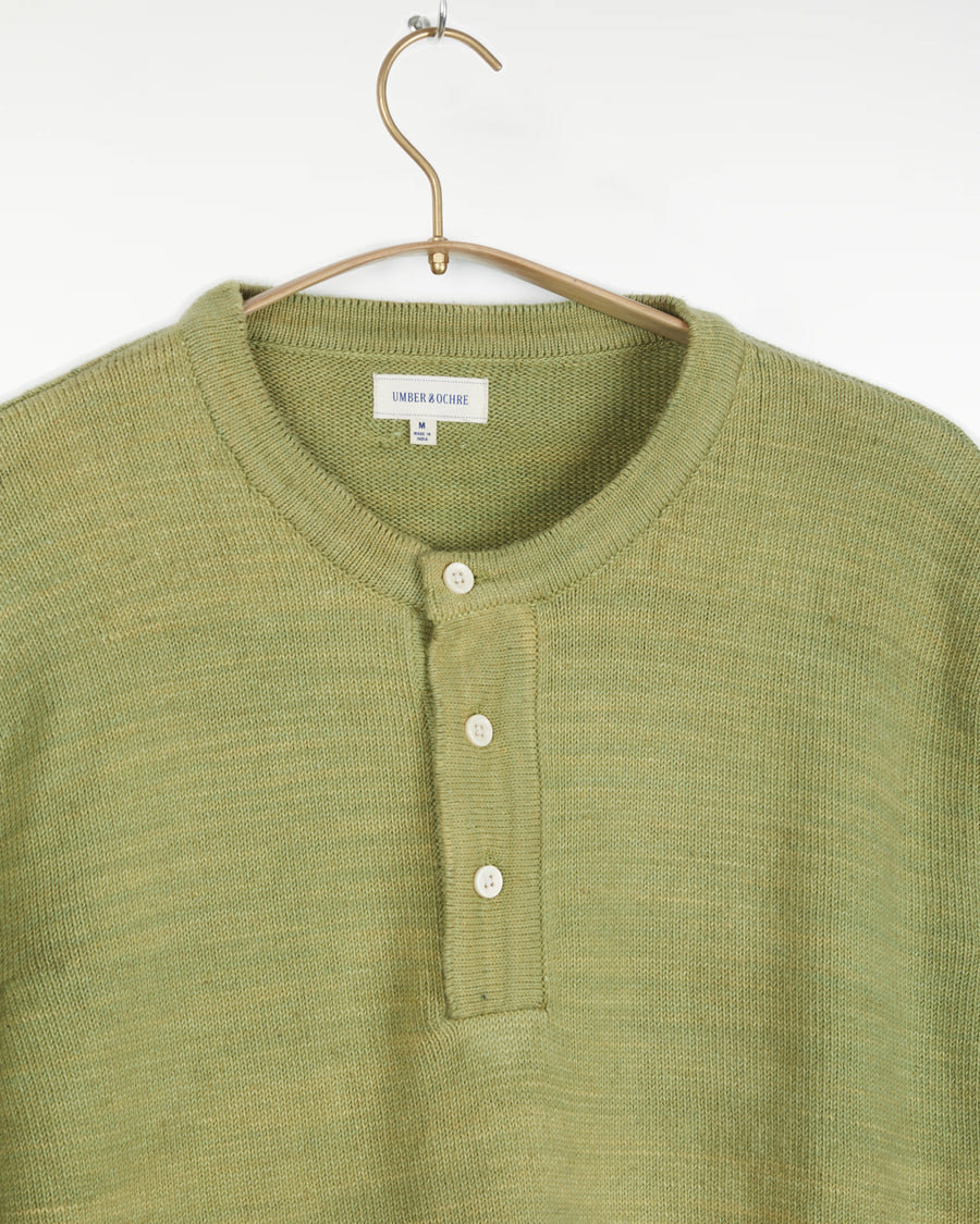 Bandhu Henley Flat Knit Sweater Pale Green