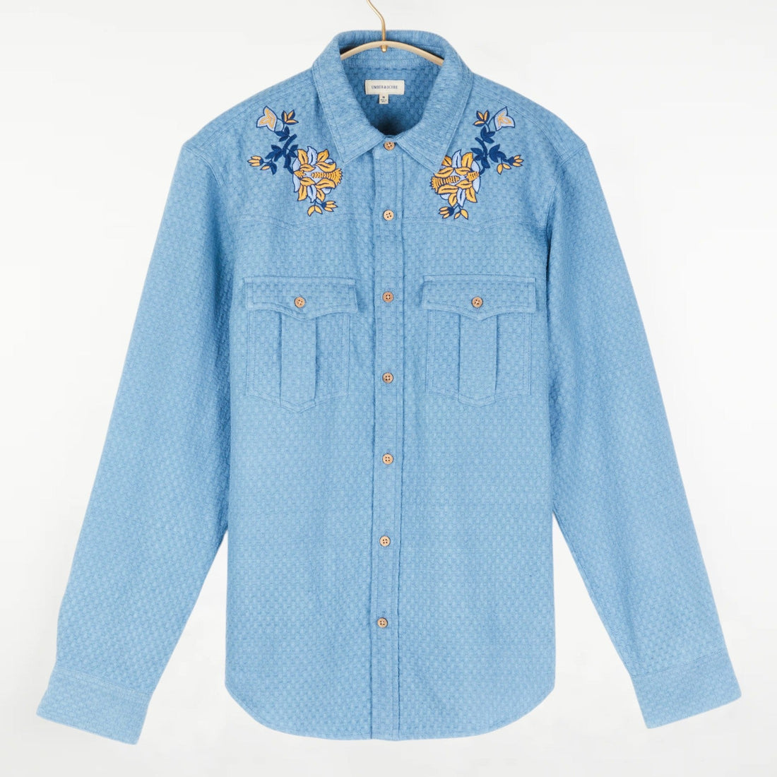 Kalpa Western Shirt Embroidered Kora Lt Indigo