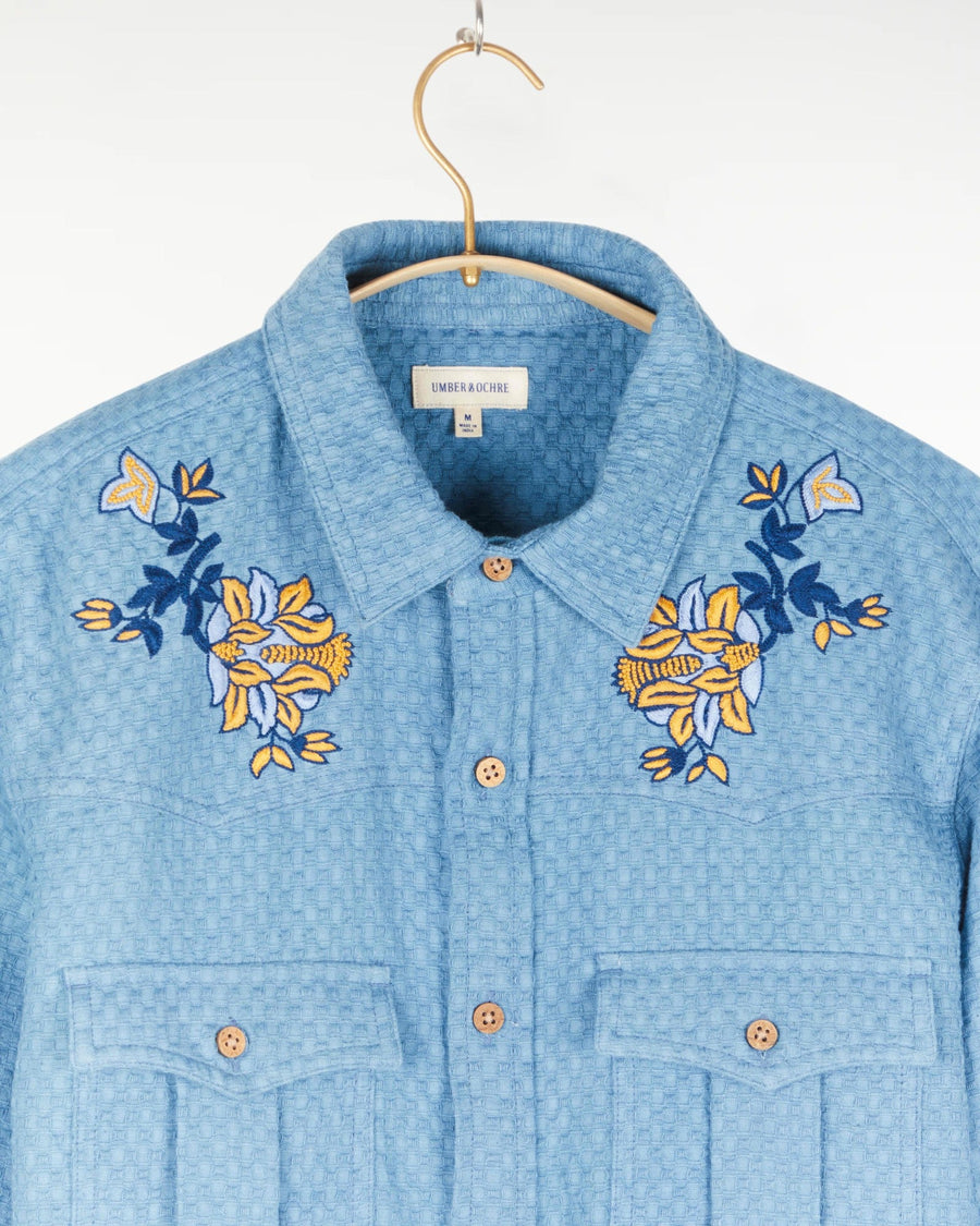 Kalpa Western Shirt Embroidered Kora Lt Indigo