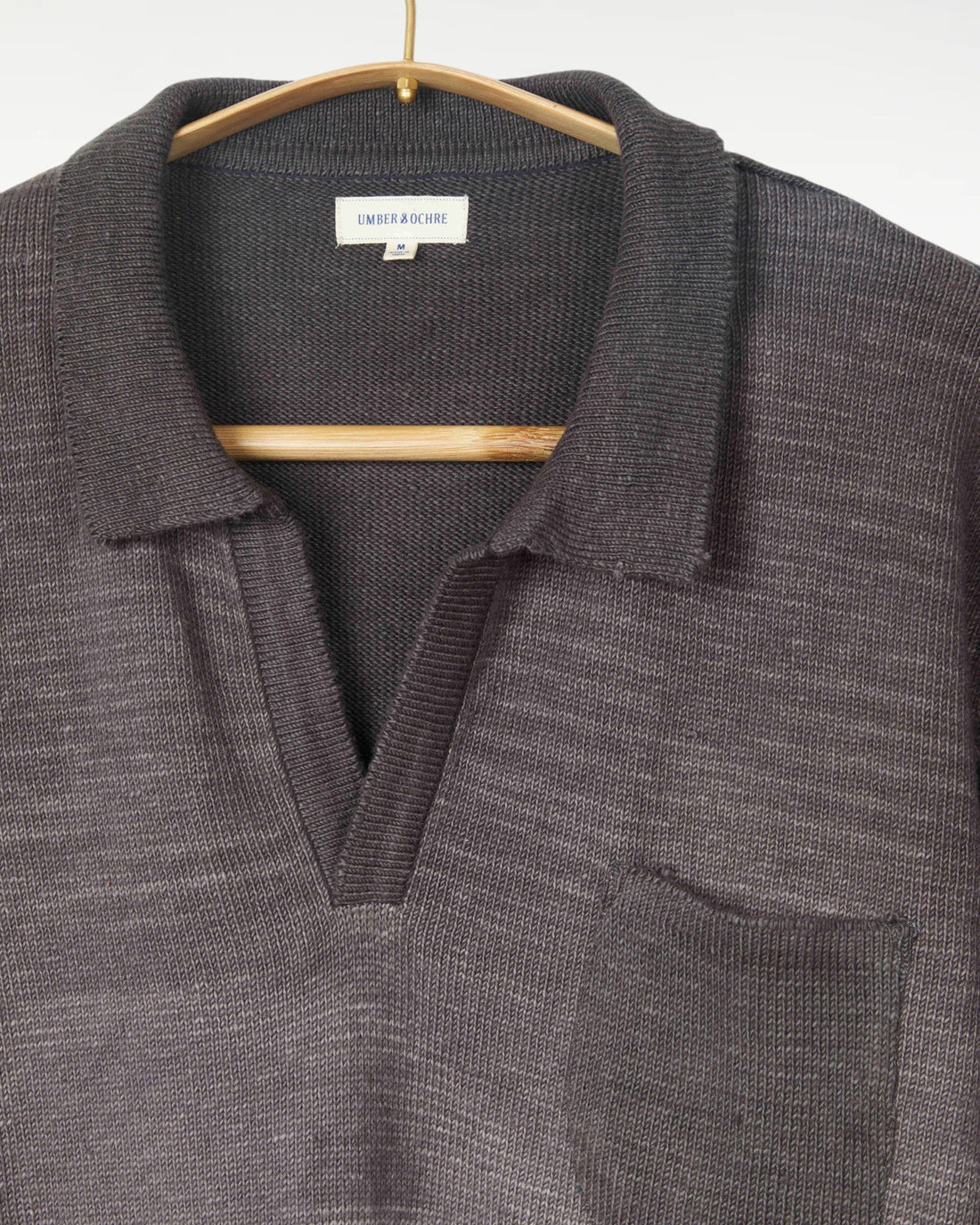 Madhur Johnny Collar Flat Knit Sweater Charcoal