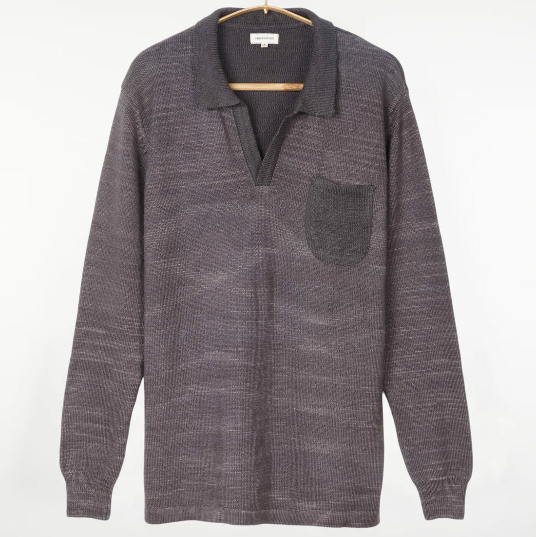 Madhur Johnny Collar Flat Knit Sweater Charcoal