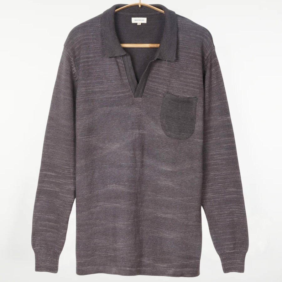 Madhur Johnny Collar Flat Knit Sweater Charcoal