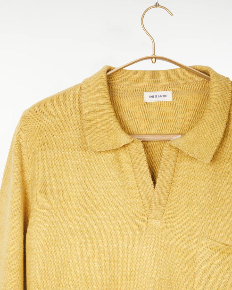 Madhur Johnny Collar Flat Knit Sweater Yellow