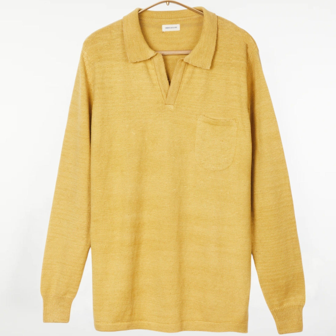 Madhur Johnny Collar Flat Knit Sweater Yellow