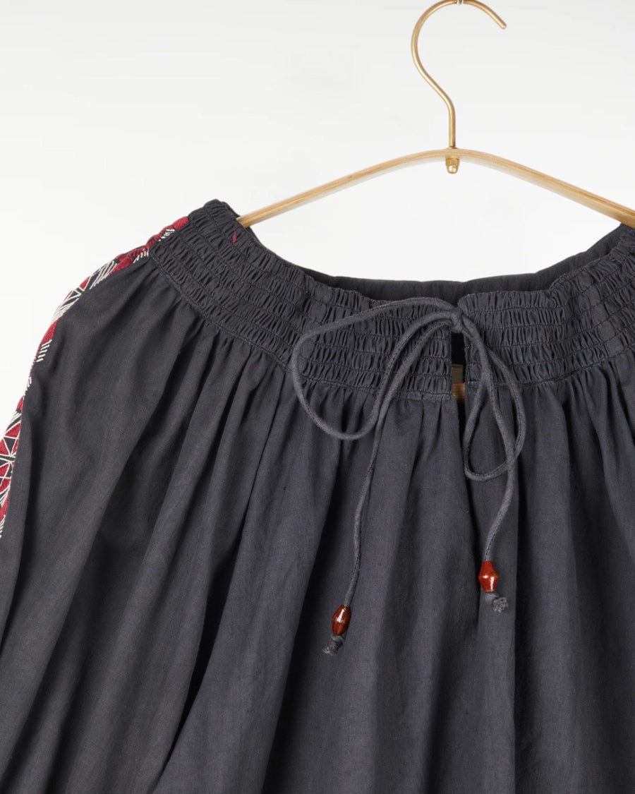 Priti Top Muslin Black with Embroidery