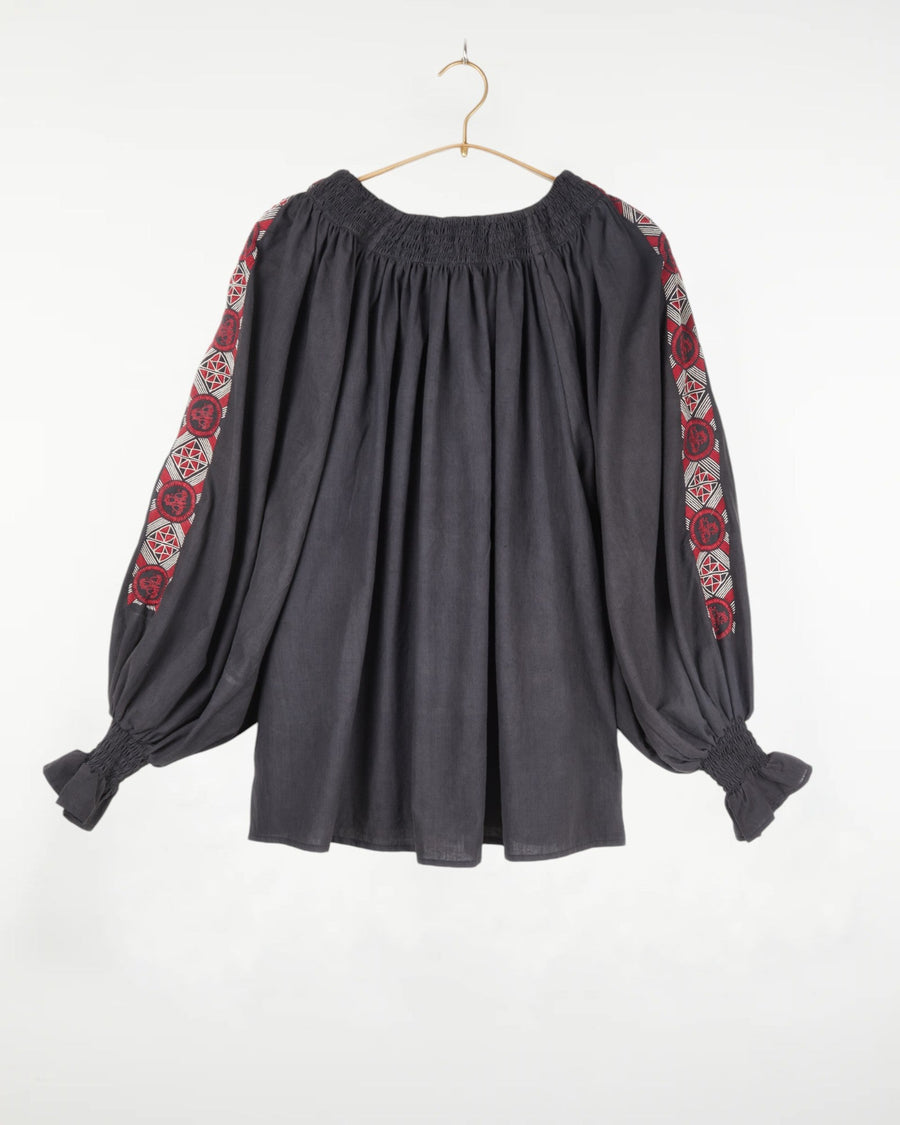 Priti Top Muslin Black with Embroidery