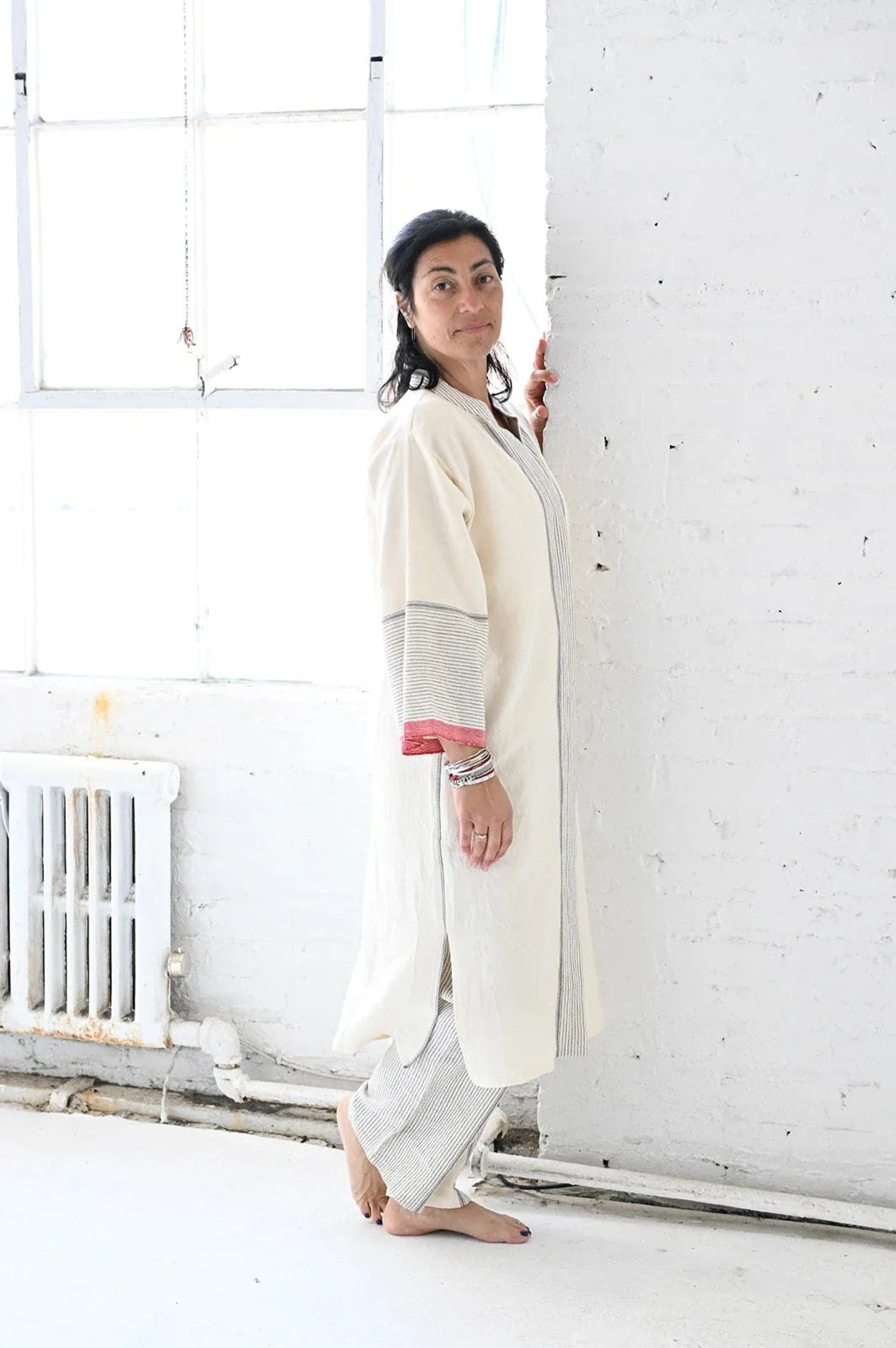 Ivory Cherry Tribeca Button Down Kaftan