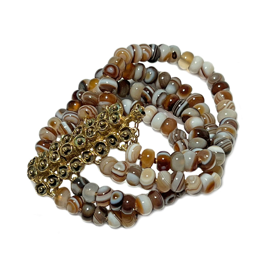 Banded Agate & Mosaic Hinge Clasp Bracelet