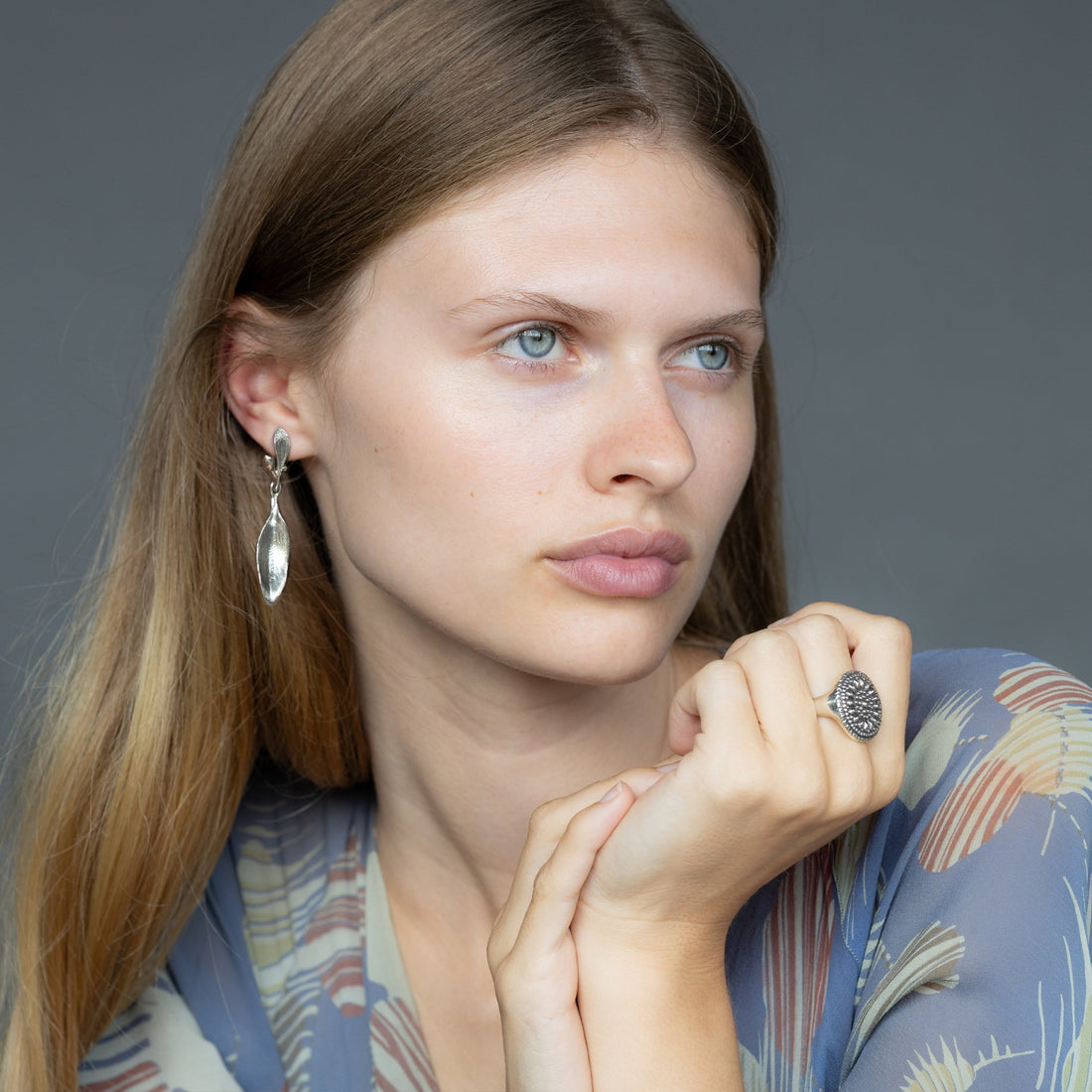 Long Leaf Earrings - Silver