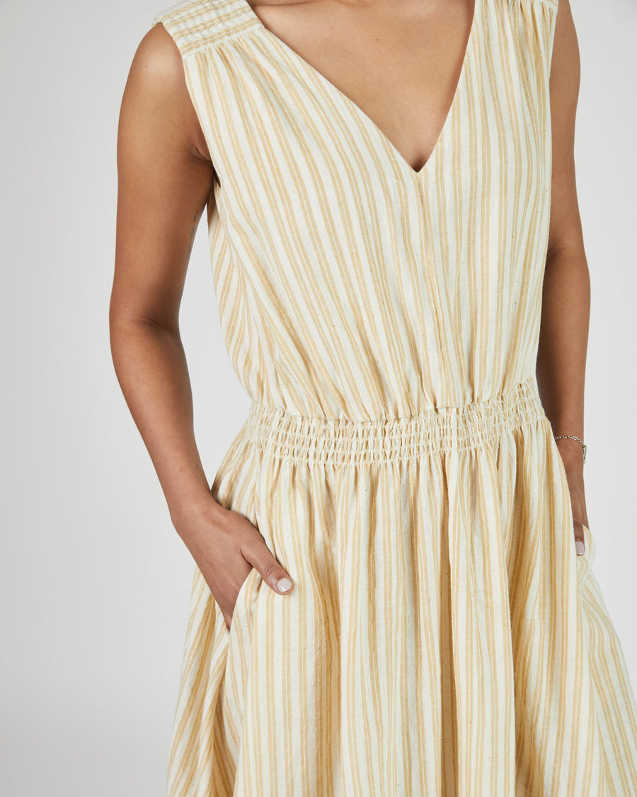 Eesha V Dress in Yellow Stripes