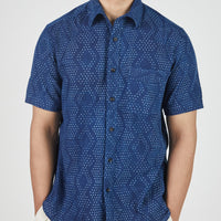 S/S Kabir Shirt in Dot Block Print Indigo