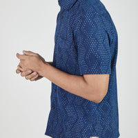 S/S Kabir Shirt in Dot Block Print Indigo