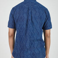 S/S Kabir Shirt in Dot Block Print Indigo