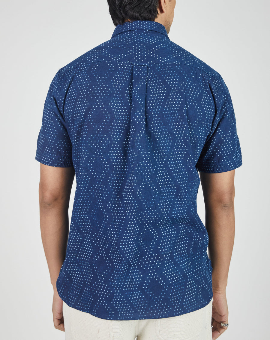 S/S Kabir Shirt in Dot Block Print Indigo