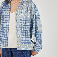 Sabrina Top in Engineered Tile Block Print Indigo