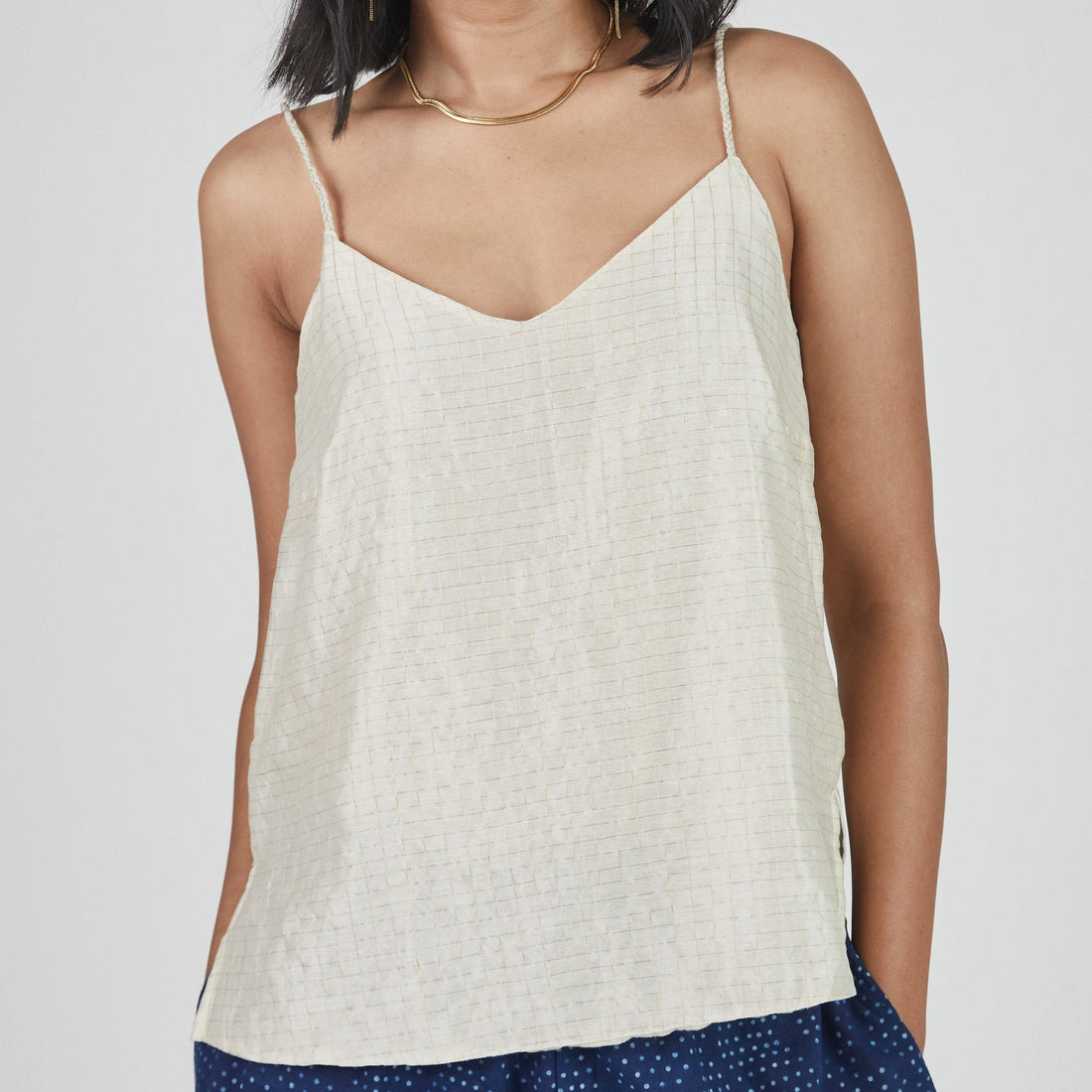 Tanvi Camisole in Ivory Gold Grid