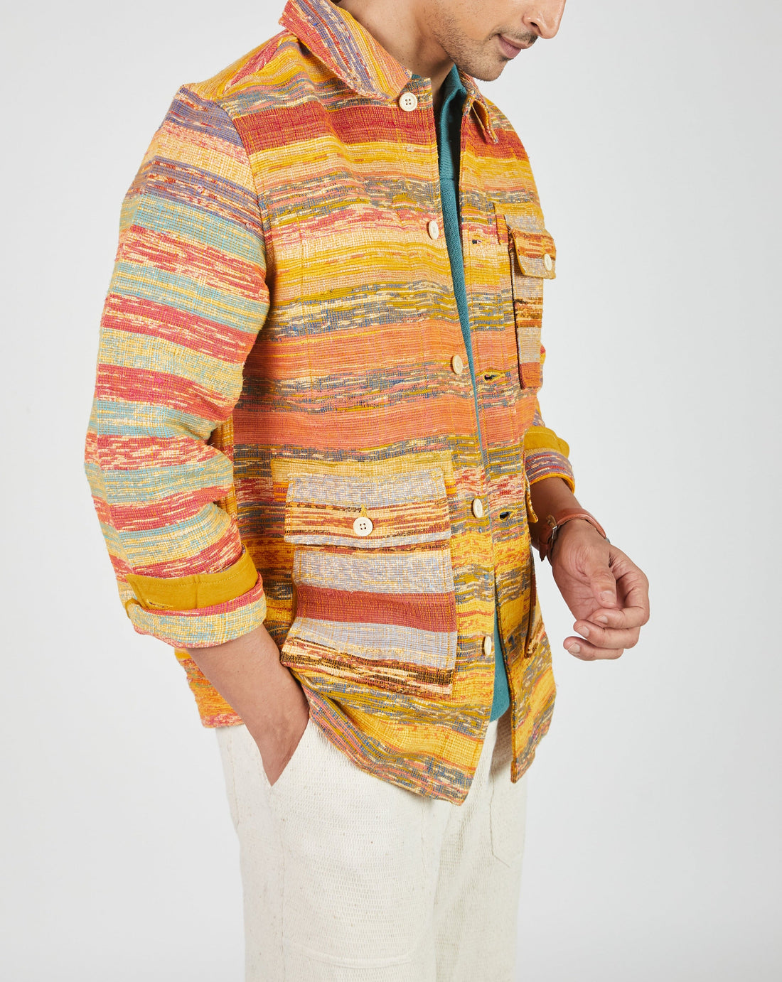 Akash Chore Coat in Khes Multi Stripe Marigold