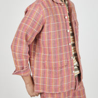 Yaatree Shawl Collar Overshirt in Nubby Cotton Sunset Plaid