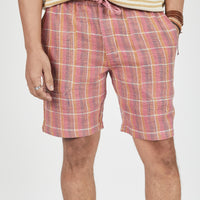 Dipak Utility Short in Nubby Cotton Sunset Plaid