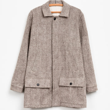 Taaj Long Wool Coat in Sand Diamond Dobby Yak/Merino