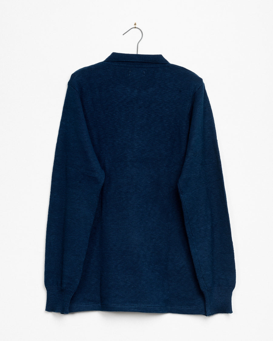 Madhur Johnny Collar Knit Tee in Indigo